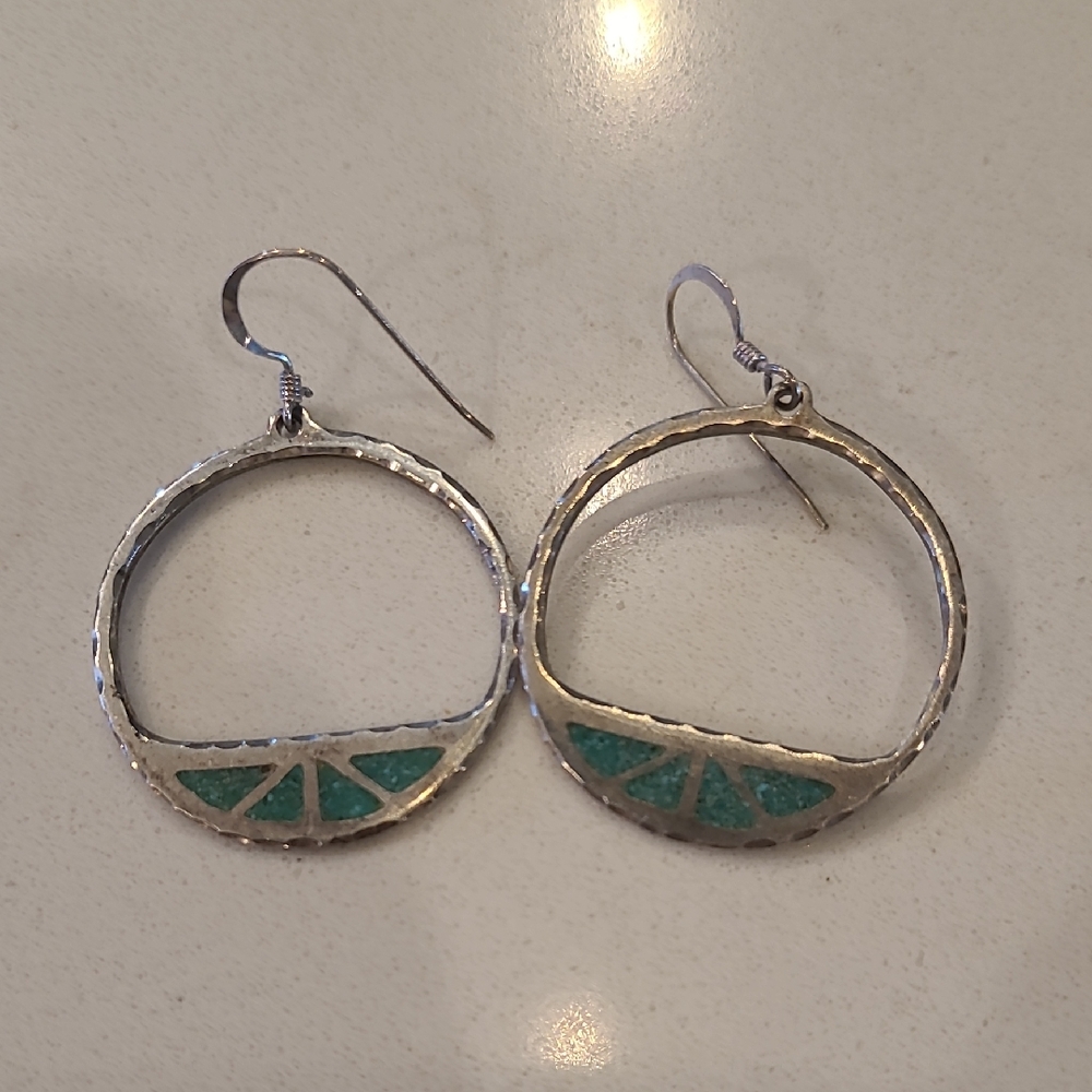 Vintage Sterling Silver and Turquoise French Wire Earrings